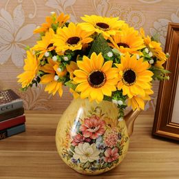 Delicated Artificial Sunflower Faux Beauty Fake Sun Flowers Silk Bouquet Home Garden Office Meeting Floral Decor Halloween Party Arrangement