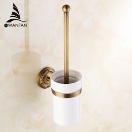 Toilet Brush Holders Ceramic Cup Antique Brass Toilet Bowl Brushes Home Deco Wall Bathroom Accessories WC Brush Holder HJ-1309