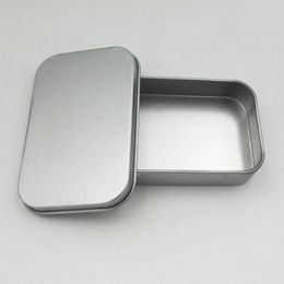 Plain silver tin box 9.4x6.1x2cm, rectangle tea candy business card usb storage box case W7229