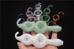 Beautifull Double Bowl Glass spoon Pipe Colorful Pyrex Glass Oil Burner Pipes With One Hole Dab Rig Hand tobacco Pipes For Smoking 2pcs