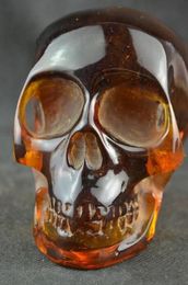 11.5 cm */ Elaborate Collectible Decorate Handwork Old artificial amber resin skull statue/1