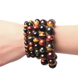 Natural Mixed Colour Tiger Eye Gem Beads Tibetan Buddha Prayer Mala Charm Yoga Bracelet For Men Buddhist Jewellery