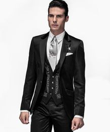 Cool Groom Wear Black Groomsmen One Button Groom Tuxedos Notch Lapell Men Suits Wedding/Prom/Dinner Man Blazer(Jacket+Pants+Tie+Vest)