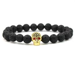 4 Colors 8MM Black Lava Stone Beads Crystal Skull Charms Perfume Diffuser Bracelet Yoga Pulseira Feminina Buddha Jewelry