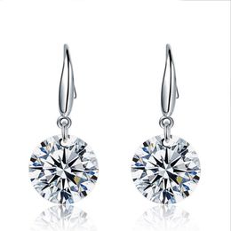 JLN 925 Sterling Silver Dangle Earring Hook Round AAA Cubic Zircon Simple Elegant Jewelry For Women
