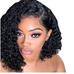 Glueless Full Lace Human Hair Bob Wigs Deep Curly For Black Women With Baby Hair 130 Density Brazilian