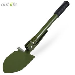 Outlife Multifunctional Military Folding Sappers Shovel Survival Spade Emergency Garden Camping Outdoor Tool Come with a compass