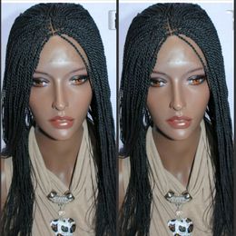 Blonde Brown Black Box Braided Lace Front Wigs with Baby Hair Synthetic Fibre Wigs Thick Full Hand Synthetic Hair Micro Havana Twist Wigs