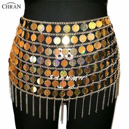 Chran Laser Gold Sequin Bead Belly Waist Chain Sexy Mini Skirt Women Necklace Bikini Wear Party Dress Festival Sexy Bod Jewelry