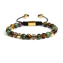 Natural Stone Macrame Braided Yoga Bracelet with 6mm Tiger Eye, African Stone beads Stainless Steel Jewelry Not Fade