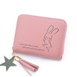 -New coreano carino coniglio anime in pelle tre volte sottile mini portafoglio donna piccolo frizione femminile borsa titolare di carta moneta dollaro bag cuzdan