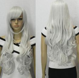 80cm Silver White Long Curly Lolita Party Heat Resistant Hair Cosplay Wig