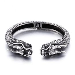 Vintage 316L Stainless Steel Wolf Dragon Head Bracelet Men Mens Bracelets & Bnagles Punk Cuff 15MM Bangle Wristband Jewelry