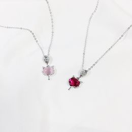 925 Sterling Silver Crystal Red Fox Pink Cute Animal Clavicle Chain Necklaces Temperament For Girl Best Gift