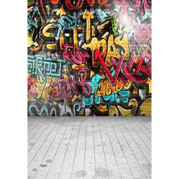 Digital Painted Graffiti Wall Backdrop Photography Children Kids Studio Backgrounds Wood Floor Vinyl Photo Shoot Backdrops