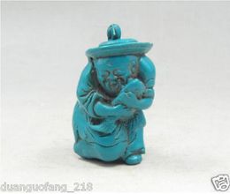 Elaborate Collectable Chinese old Artificial Turquoise Resin fisherman hold fish snuff bottle