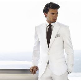 2018 Men Suits White Peaked Lapel Evening Dress Wedding Suits Bridegroom Groom Custom Made Slim Fit Tuxedo Best Man Blazer Prom Party 2Piece