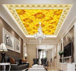 custom wall papers home decor ceiling living room decoration 3d wallpaper Sunflower plant flower 3d ceiling wallpaper for walls 3 d