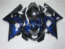 High quality fairing kit for SUZUKI GSXR600 GSXR750 2004 2005 black blue flames GSXR 600 750 K4 K5 fairings FF23