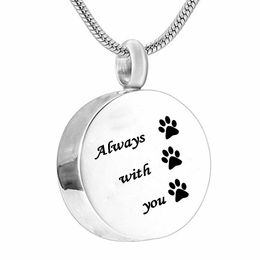 Cremation Jewelry round always with you paw print ashes Pendant Memorial Urn Necklace