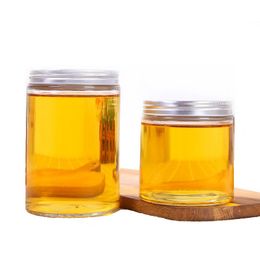 -17 oz vasetti di vetro trasparenti vuoti con coperchi in alluminio spazzolato per caramelle miele tè e contenitore di cibo