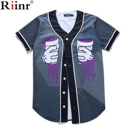 Riinr 2018 Fashion New Arrival T shirt Men High Quality Hip Hop Printing Design Polyester V-Neck Short Sleeve Mens T-shirts