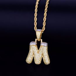 Men's Snow Bubble Letters Necklaces & Pendant Charm Ice Out Cubic Zircon Hip hop Jewelry With Rope Chain Hot Seller