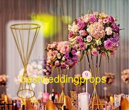 New style Wedding decorative gold metal vase Centrepieces trumpet flower vase with large bowl best0350