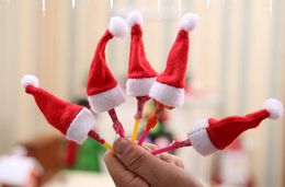 Mini Santa Claus Hats for Lollipop Christmas Party Holiday Lollypop Top Topper Wine Bottle Doll Decor Cap Tableware Covers festive props