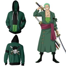 Asian Size Japan Anime One Piece Roronoa Zoro Cosplay Costume Long Sleeve Zipper Coat Jacket Hoodie