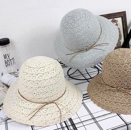 Woman hollow out straw hats folding dome sun hat with bowknot high quality bucket hats sunbonnets wide brin hats