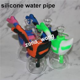 hookahs glass beaker Mini Multi Silicone Water Pipe printing bongs for choice new design swan silicon bubbler bong