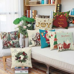 2018 New Style Vintage Christmas Santa Claus Linen Cotton Blend Pillowcase Sofa Pillow Covers Home Car Bed Office Chair Xmas Pillowcase