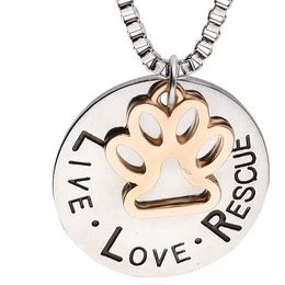 20pcs/lot Fashion Live Love Rescue Pet Adoption Pendant Necklace Hand Stamped Personalised Animal Shelter Pet Rescue Paw Print Cat Dog Lover