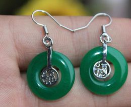 Malay jade round with blessing earrings female full of green jade earrings Yang green jade earrings