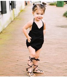 2018 New Baby Girl Clothes Fashion Newborn Baby Romper Cotton Black Sleeveless Backless Jumpsuit Summer Infant Baby Clothing Bodysuit 0-24M