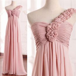Elegant One shoulder Cheap Bridesmaid Dresses Chiffon Long Real Photo Ruched Pleated Empire Beach Wedding Guest Prom Formal Gowns Dress