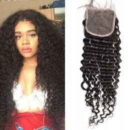 Peruvian Deep Wave Curly Hair Lace Closure 4*4inch Virgin Human Hair Top Closure Free Middle Three Part