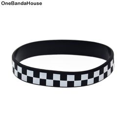 1PC Chequered Silicone Rubber Wristband Racing Flag Decoration Logo Punk Style Hip Hop Band Printed