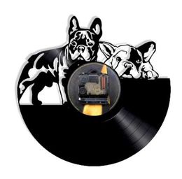 1Piece French Bulldog Dog Vinyl Record Wall Clock Modern Design Animal Pet Puppy Wall Clock Relogio De Parede Bulldog Lover Gift