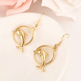 Fine Gold GF round Cute Dolphin Pendant Necklaces and Earrings for Women Girls Papua New Guinea Jewellery wedding brida Party Gift265S