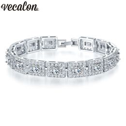 Vecalon Lovers Bracelet Princess cut 5A Mutil Zircon Cz White gold filled Crystal party wedding Bracelets for women Jewellery