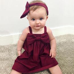 2018 Summer Girls Dresses Baby Clothes Toddler Girls Clothing Kids Sundress Bowknot Suspender Red Sleeveless Vest Dress Outfit for Baby 0-3Y