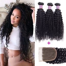 8A Brazilian Kinky Curly Deep Wave Straight Body Wave Virgin Hair 3 Bundles With Lace Closure 100% Brazilian Peruvian Human Hair Bundles