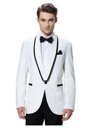 Brand New White 2 Piece Suit Men Wedding Tuxedos shawl Lapel One Button Groom Tuxedos Men Dinner Prom Blazer(Jacket+Pants+Tie+Girdle)1310