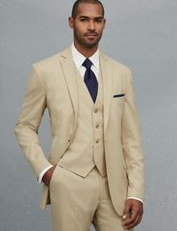 New Fashion Two Button Beige Groom Tuxedos Groomsmen Blazer Excellent Men Business Formal Prom Party Suit(Jacket+Pants+Tie+Vest) NO;938