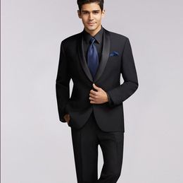 2018 Men Suits Black Shawl Lapel Wedding Suits Slim Fit Formal Tuxedos 2Piece Custom Made Business Blazer Prom Best Man Evening Dress Party