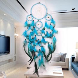 Handmade Blue Dream Catcher with Feather Wall Hanging Home Wall Car Decoration Ornament Craft GA139
