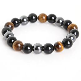 Tiger Eye & Hematite & Black Obsidian 10mm Stone Bracelet Jewelry for women Gift Men Bracelet
