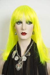 Neon Yellow Fun Colour Long Medium Straight Wigs